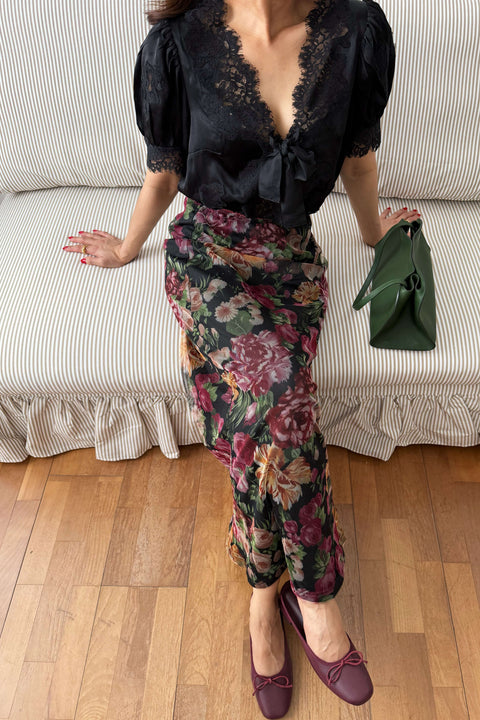 Mesh Skirt in Midnight Blossom