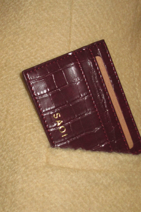 Card Holder in Croc Burgundy