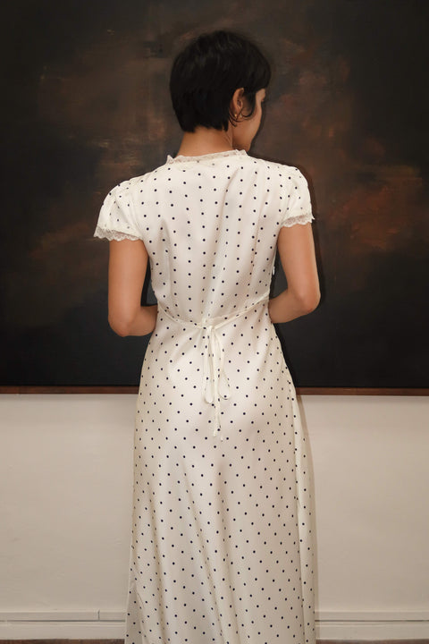 Audrey Long Dress in Polka Dot White