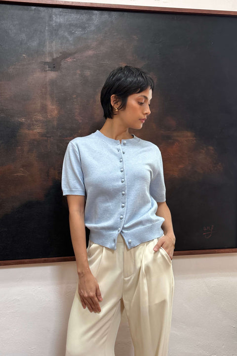 90s Short Sleeve Cardigan in Baby Blue