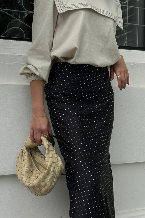 Lola Polka Maxi Skirt in Moonlight