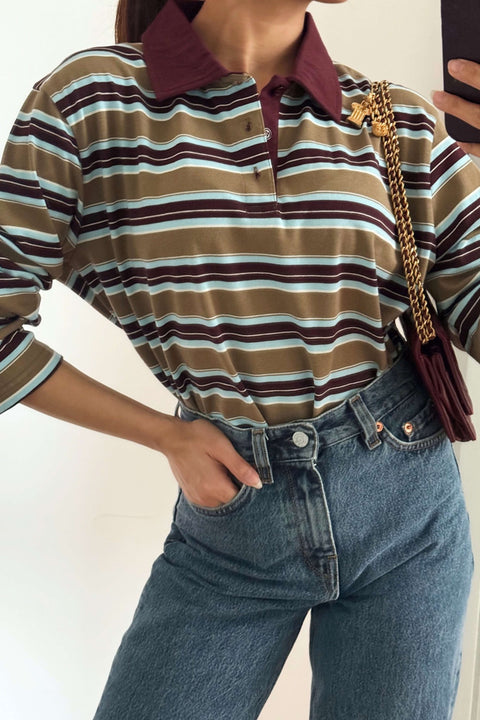 90s Longsleeves Polo in Khaki