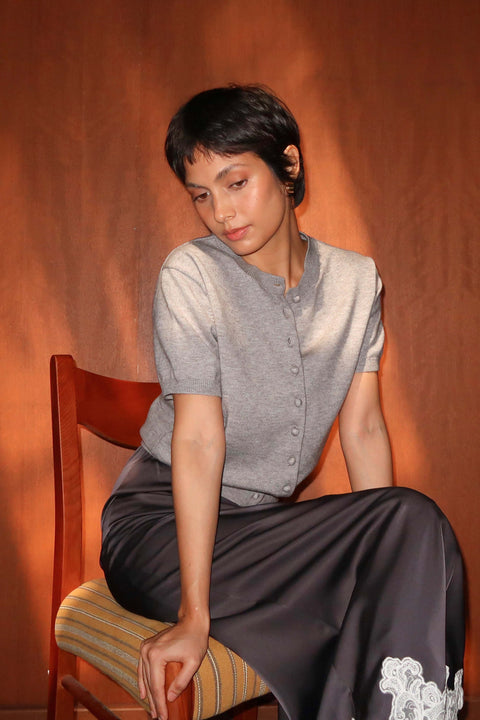 90s Short Sleeve Cardigan in Grey