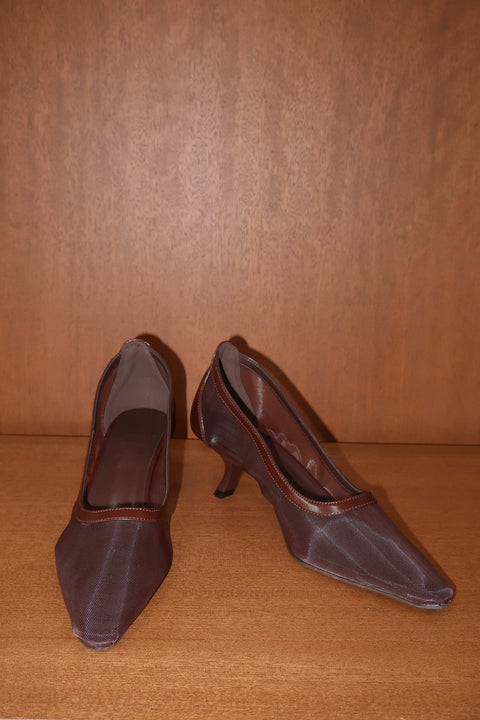 Lucy Mesh Heels in Espresso