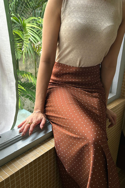 Lola Polka Maxi Skirt in Praline