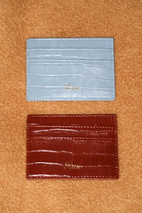 Card Holder in Croc French Blue