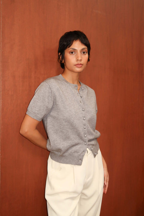 90s Short Sleeve Cardigan in Grey