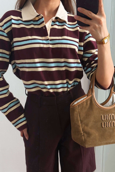 90s Longsleeves Polo in Burgundy