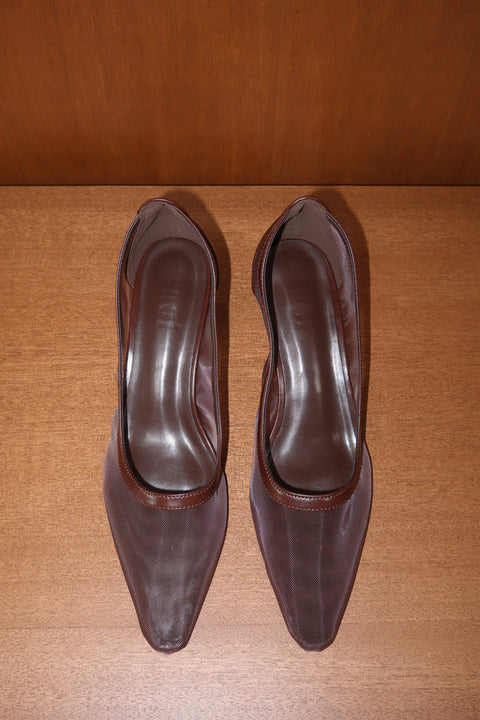 Lucy Mesh Heels in Espresso