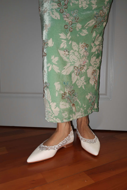 Jazz Lace Flats in Pearl