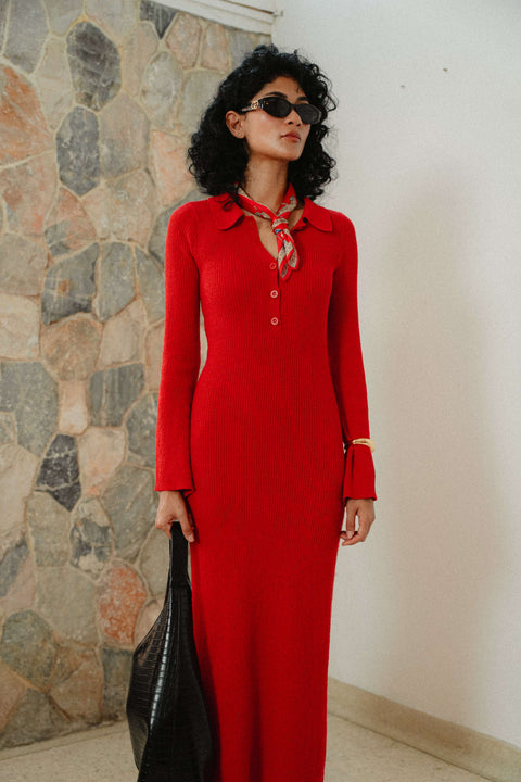 Melrose Knit Dress in Rouge Red