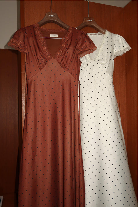 Audrey Long Dress in Polka Dot White