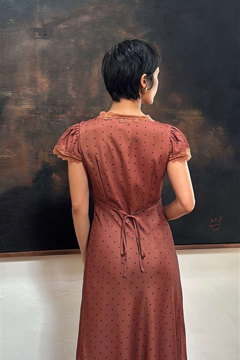 Audrey Long Dress in Polka Dot Copper