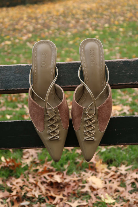 Cindy Kitten Heels in Fall Green