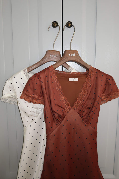 Audrey Long Dress in Polka Dot White