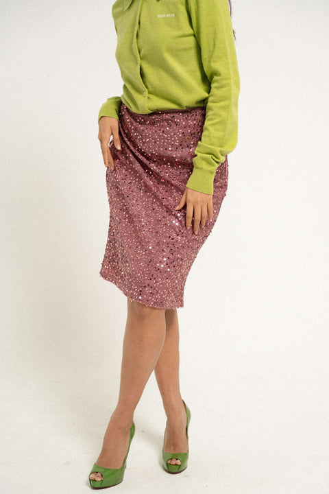 Sequin Skirt in Ruby