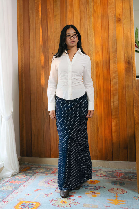 Polka Chiffon Skirt in Midnight Blue