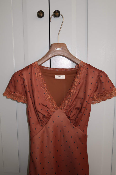 Audrey Long Dress in Polka Dot Copper