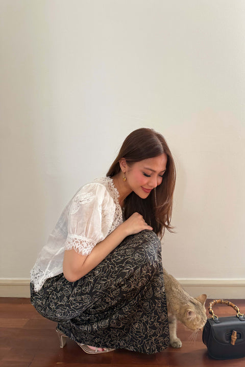 Charlotte Satin Skirt in Jade Black