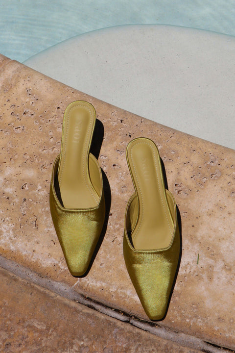 Elle Satin Heels in Antique Moss