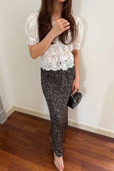 Charlotte Satin Skirt in Jade Black