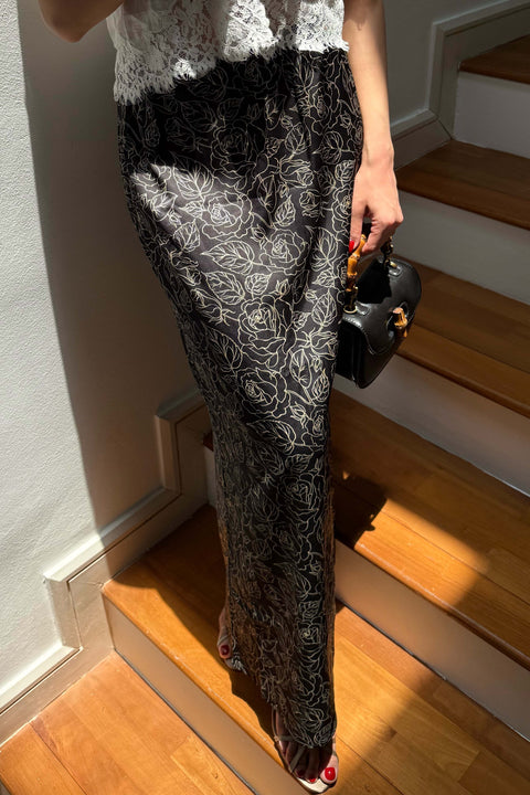 Charlotte Satin Skirt in Jade Black