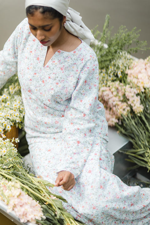 Embroidered Kurung Kedah in Angan Angan Blue