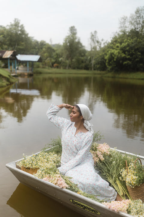 Embroidered Kurung Kedah in Angan Angan Blue