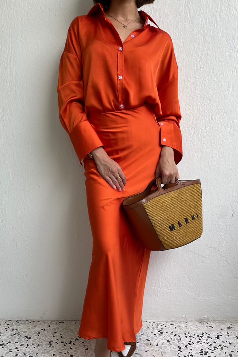 Classic Maxi Skirt in Mandarin Orange